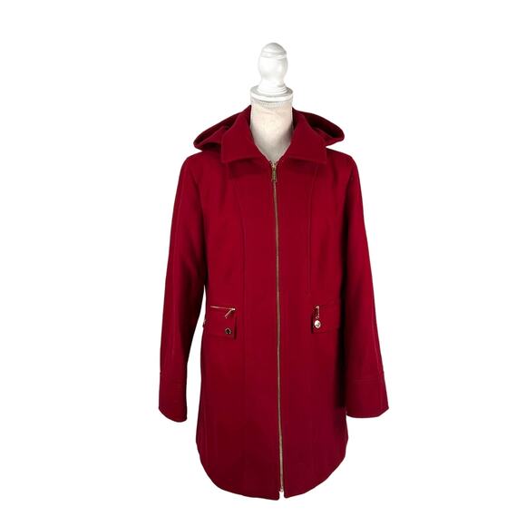 MICHAEL Michael Kors Zip-Front Hooded Wool-Blend Coat Red Petite - Picture 1 of 14
